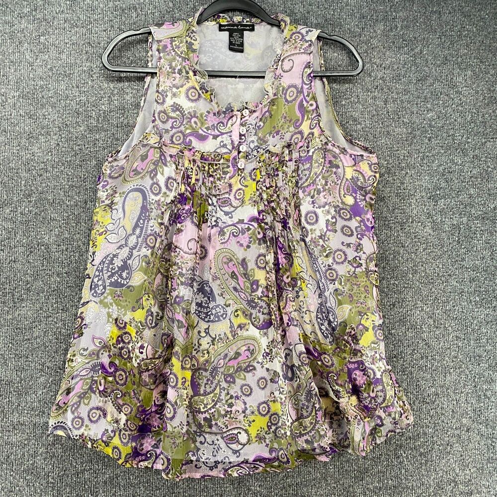 Marina Luna Top Womens‎ L 100% Silk Paisley Fairy Cottage Peasant Boho Coquette